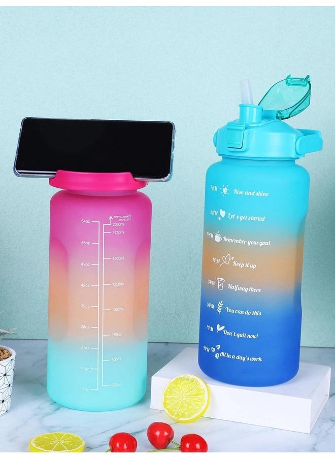 Of Quirk 2 Litre 3D Sticker Water Bottle With Straw,Unbreakable Sports Water Bottles With Handle,Leak Proof Drinks Bottle Bpa Free For Gym Fitness Outdoor Sports - Magenta/Orange/Green - Plastic