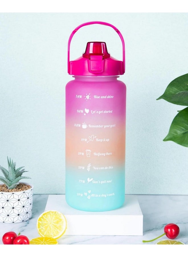 Of Quirk 2 Litre 3D Sticker Water Bottle With Straw,Unbreakable Sports Water Bottles With Handle,Leak Proof Drinks Bottle Bpa Free For Gym Fitness Outdoor Sports - Magenta/Orange/Green - Plastic