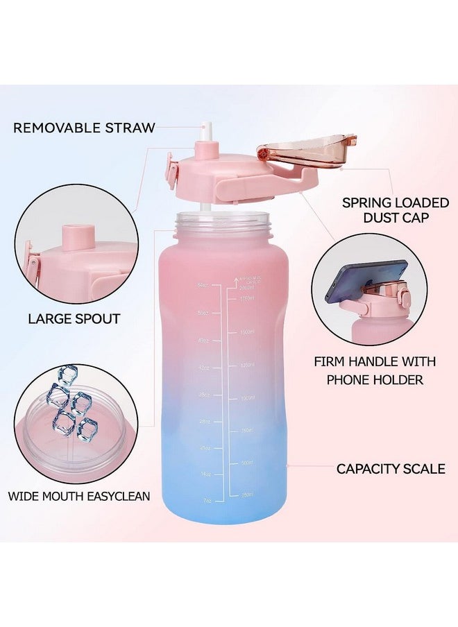 Of Quirk 2 Litre 3D Sticker Water Bottle With Straw,Unbreakable Sports Water Bottles With Handle,Leak Proof Drinks Bottle Bpa Free For Gym Fitness Outdoor Sports - Magenta/Orange/Green - Plastic