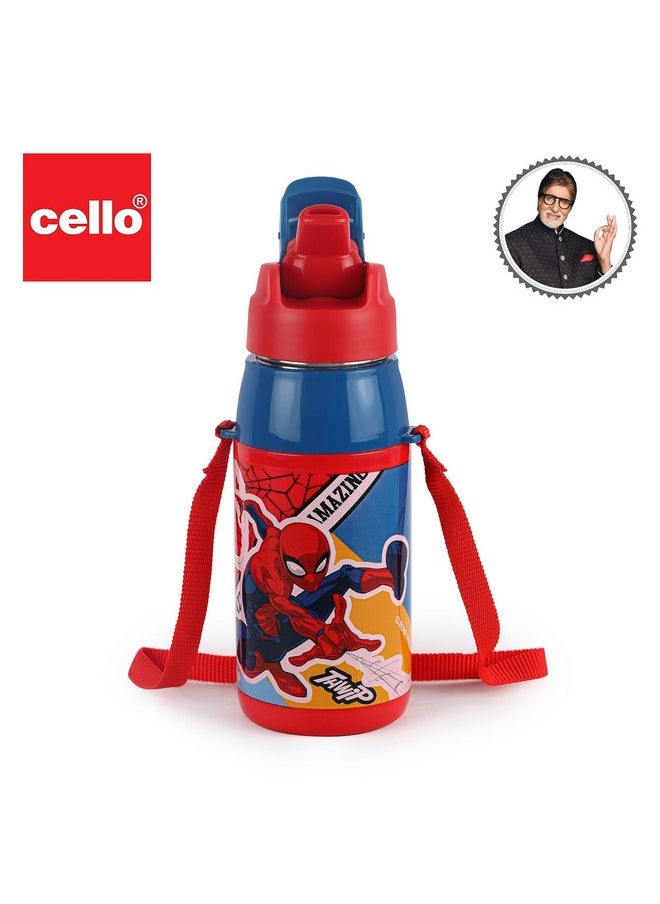 CELLO Puro Steel-X Hydra Kid 400 Water Bottle | PU Insulation | School Bottle | Picnic Bottle | Cold Insulation | Leak Proof | Kids Bottle | Easy to Carry | Spiderman Print | 400ml | Red