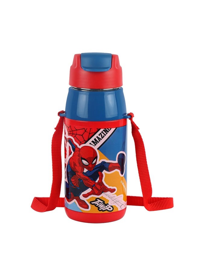 CELLO Puro Steel-X Hydra Kid 400 Water Bottle | PU Insulation | School Bottle | Picnic Bottle | Cold Insulation | Leak Proof | Kids Bottle | Easy to Carry | Spiderman Print | 400ml | Red