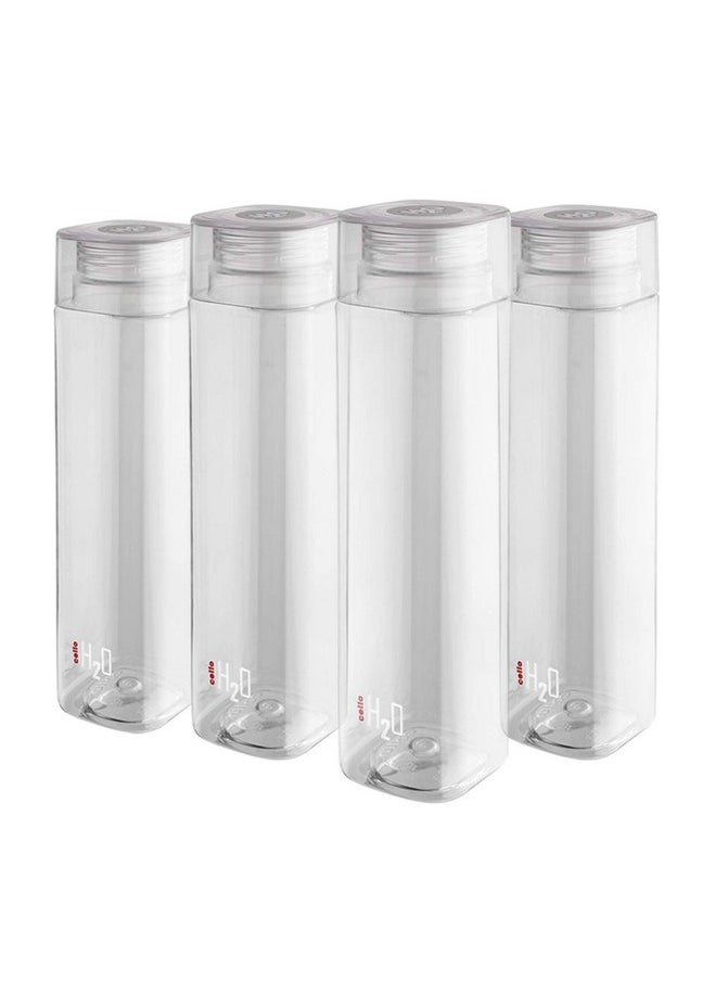 H2O Squaremate Plastic Water Bottle | Lid Is Sealed By A Silicone Ring | Leak Proof & Break-Proof |Best Usage For Office/School/College/Gym/Picnic/Home/Fridge | 1 Liter | Clear, Set Of 4
