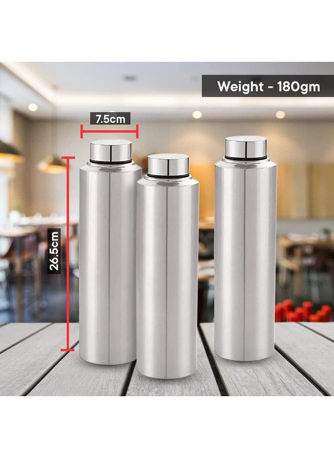 Industries Stainless Steel Refrigerator Water Bottle|1 Ltr |Food Grade, Bpa Free Lid, Non-Toxic, Rust Free|Airtight, Leak Proof & Odour Free|Water Bottles For Home, School, Office & Gym|Set Of 6