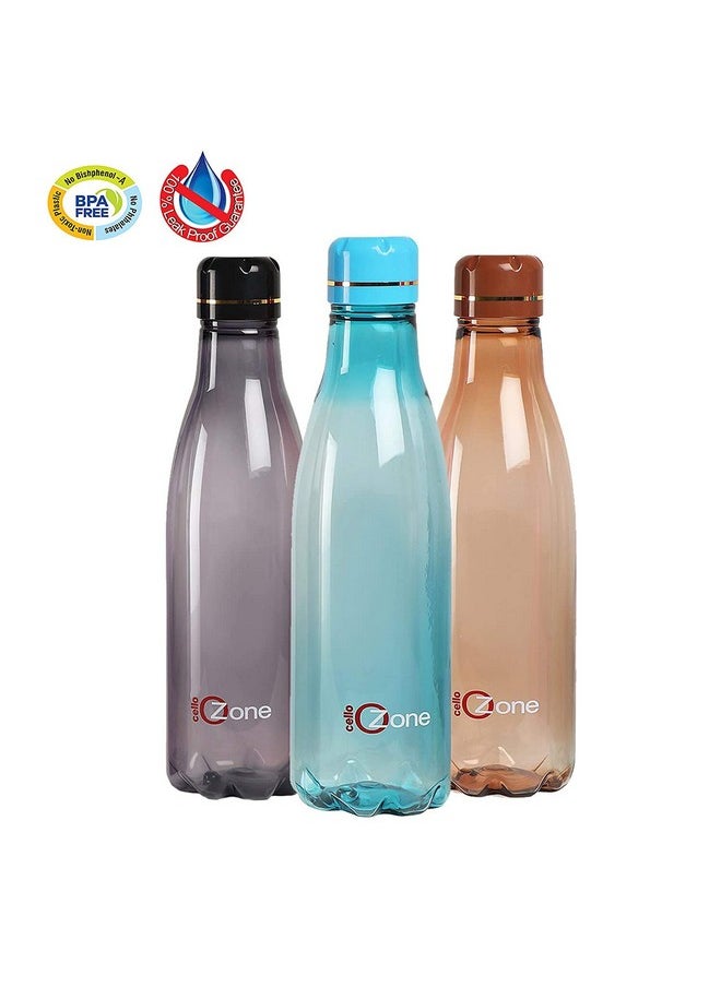 CELLO Ozone Unbreakable Fridge Water Bottle for Office, Sports, School, Travelling, Gym, Yoga, BPA & Leak Free, 1 Litre, Set of 3, Assorted