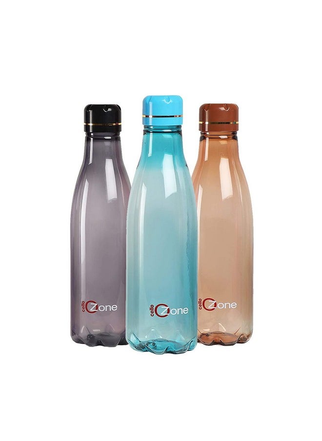 CELLO Ozone Unbreakable Fridge Water Bottle for Office, Sports, School, Travelling, Gym, Yoga, BPA & Leak Free, 1 Litre, Set of 3, Assorted