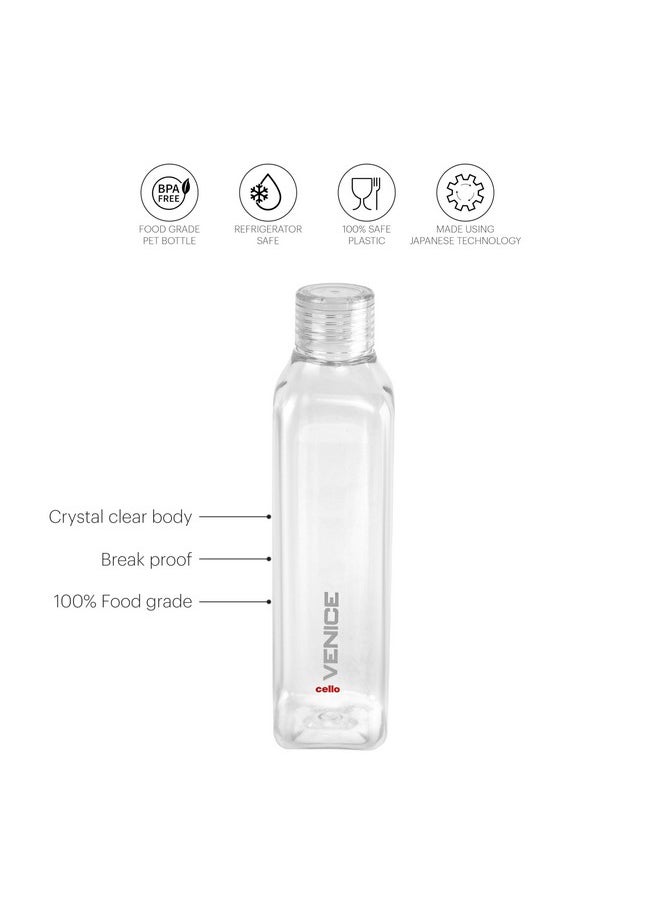 CELLO Venice Exclusive Edition Plastic Water Bottle | Unbreakable and Hygienic | Perfect for staying hydrated at the school,college, work, gym and outdoor adventures | 1 Litre | Set of 3, Clear