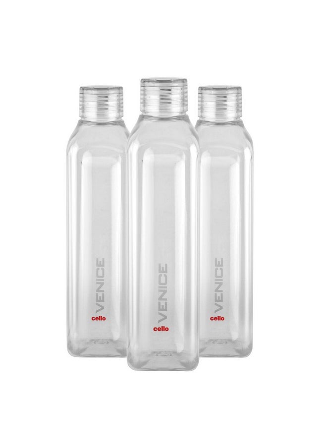 CELLO Venice Exclusive Edition Plastic Water Bottle | Unbreakable and Hygienic | Perfect for staying hydrated at the school,college, work, gym and outdoor adventures | 1 Litre | Set of 3, Clear