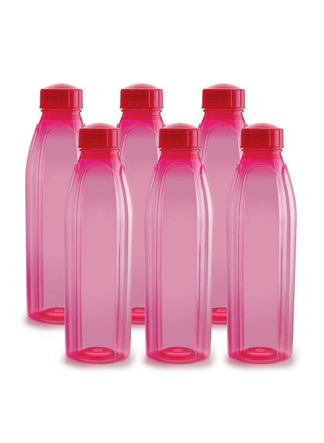 CELLO Crystal PET Bottle | Leak proof and Break proof | Perfect for staying hydrated at the school,college, work, gym and outdoor adventures Water Bottle | 1000ml X 6 | Pink