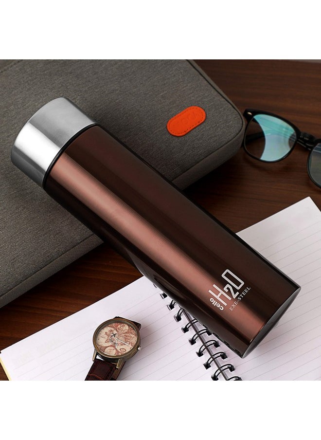 H2O Stainless Steel Water Bottle Set, 1 Litre, Set Of 2, Brown