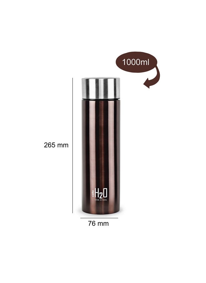 H2O Stainless Steel Water Bottle Set, 1 Litre, Set Of 2, Brown