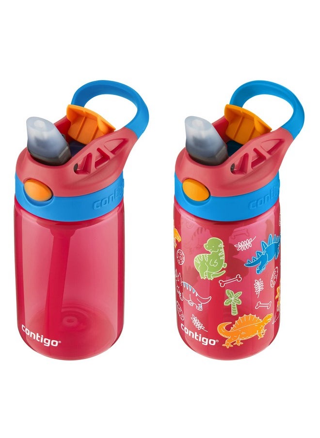 Contigo 14oz Kids Cleanable Water Bottle with Silicone Straw and Spill-Proof Lid, 2-Pack in Watermelon & Dinos, Dishwasher-Safe