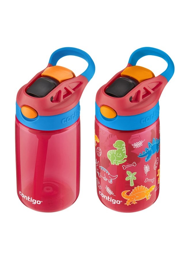 Contigo 14oz Kids Cleanable Water Bottle with Silicone Straw and Spill-Proof Lid, 2-Pack in Watermelon & Dinos, Dishwasher-Safe