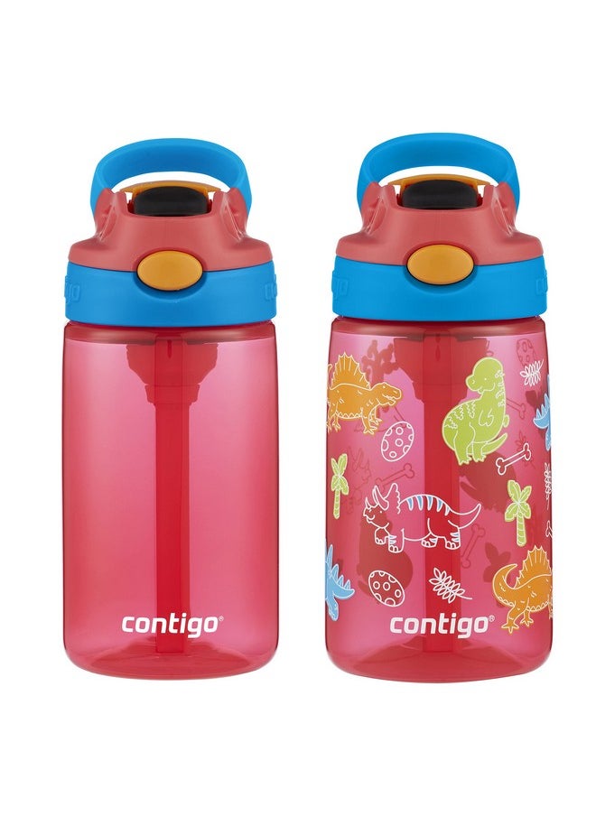 Contigo 14oz Kids Cleanable Water Bottle with Silicone Straw and Spill-Proof Lid, 2-Pack in Watermelon & Dinos, Dishwasher-Safe