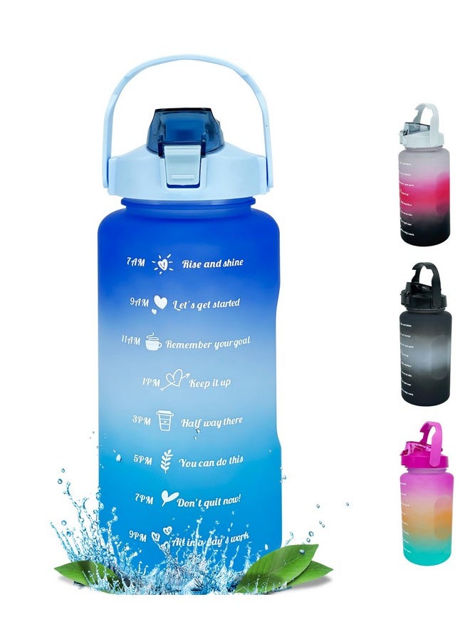 Of Quirk Plastic 2 Litre 3D Sticker Water Bottle With Straw, Unbreakable Sports Water Bottles With Handle, Leak Proof - Dark Blue/Whte/Light Blue