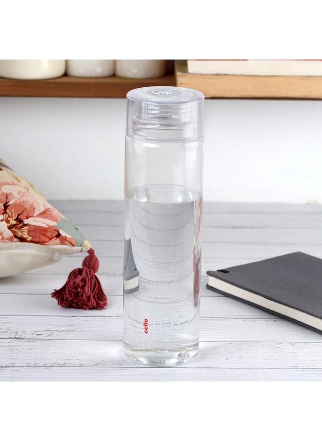 CELLO H2O Round Unbreakable Plastic Water Bottle Premium Edition | Lid is sealed by a silicone ring | Leak proof & break-proof | 1 Liter | Clear