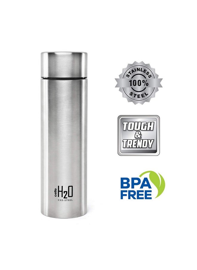 H2O Stainless Steel Water Bottle | Leak Proof & Break-Proof | Lid Is Sealed By A Silicone Ring | Best Usage For Office/School/College/Gym/Picnic/Home/Fridge |1 Litre | Silver, Set Of 5