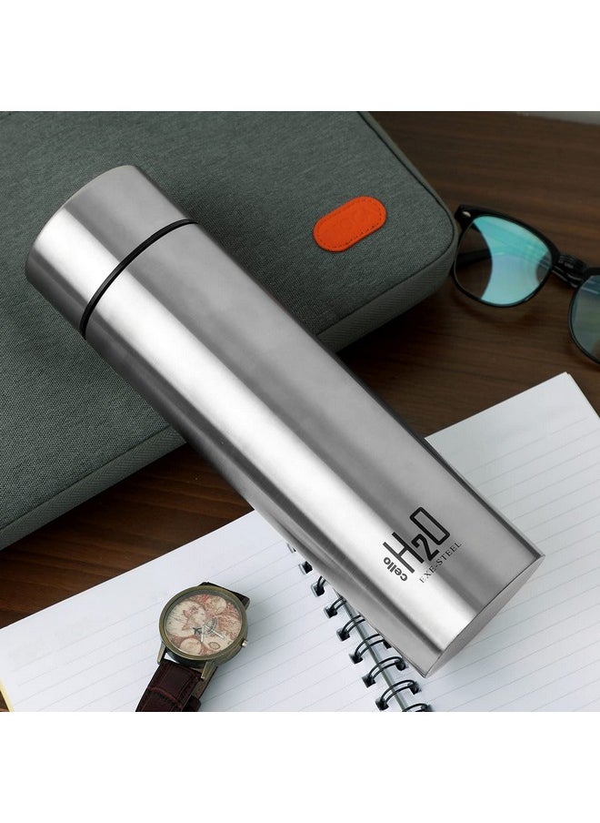 H2O Stainless Steel Water Bottle | Leak Proof & Break-Proof | Lid Is Sealed By A Silicone Ring | Best Usage For Office/School/College/Gym/Picnic/Home/Fridge |1 Litre | Silver, Set Of 5