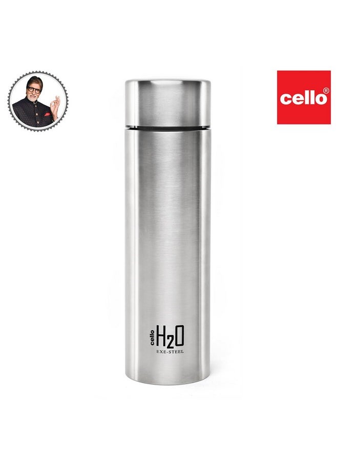 H2O Stainless Steel Water Bottle | Leak Proof & Break-Proof | Lid Is Sealed By A Silicone Ring | Best Usage For Office/School/College/Gym/Picnic/Home/Fridge |1 Litre | Silver, Set Of 5