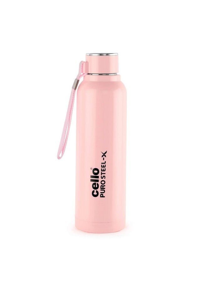 Puro Steel-X Benz With Inner Steel And Outer Plastic Water Bottle, 730 Ml (Pink)