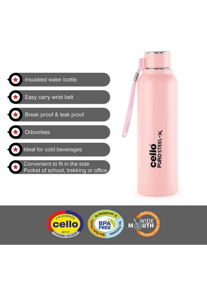 Puro Steel-X Benz With Inner Steel And Outer Plastic Water Bottle, 730 Ml (Pink)