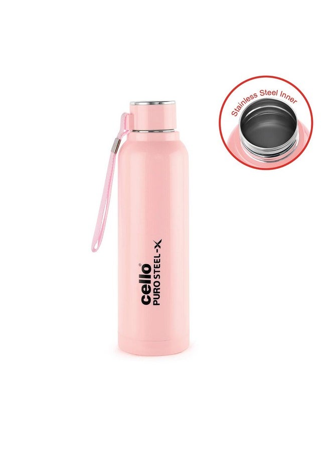 Puro Steel-X Benz With Inner Steel And Outer Plastic Water Bottle, 730 Ml (Pink)