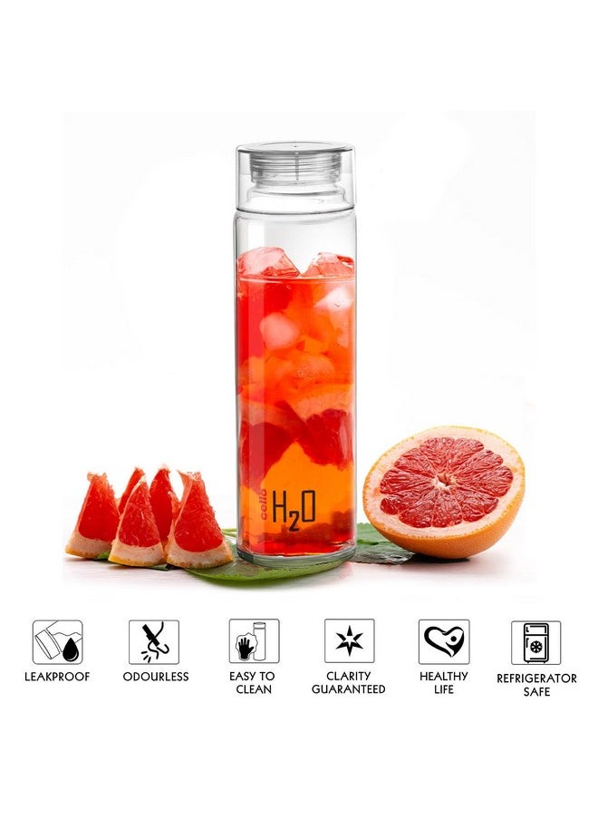 H2O Round Unbreakable Plastic Water Bottle Premium Edition | Lid Is Sealed By A Silicone Ring | Leak Proof & Break-Proof | Best Usage For Office/School/College | 1 Liter | Clear, Set Of 3