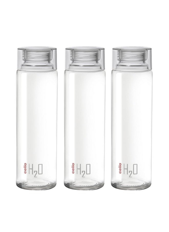 H2O Round Unbreakable Plastic Water Bottle Premium Edition | Lid Is Sealed By A Silicone Ring | Leak Proof & Break-Proof | Best Usage For Office/School/College | 1 Liter | Clear, Set Of 3