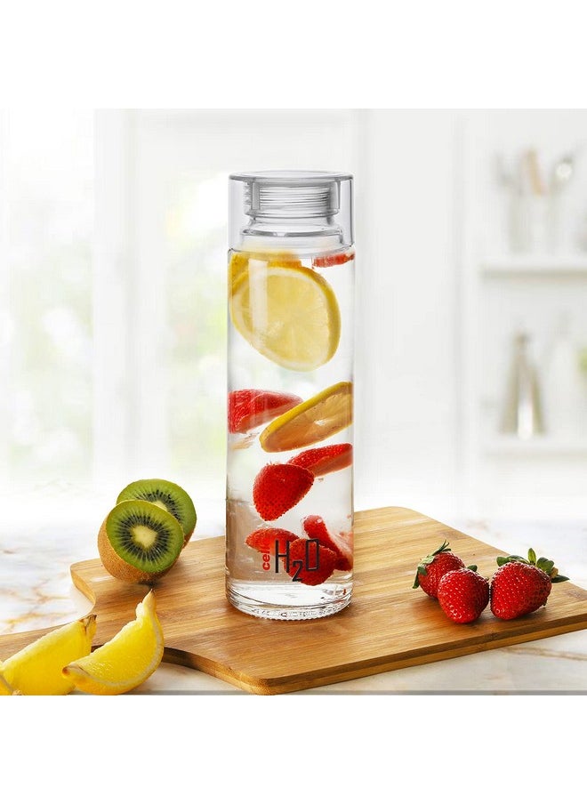 H2O Round Unbreakable Plastic Water Bottle Premium Edition | Lid Is Sealed By A Silicone Ring | Leak Proof & Break-Proof | Best Usage For Office/School/College | 1 Liter | Clear, Set Of 3