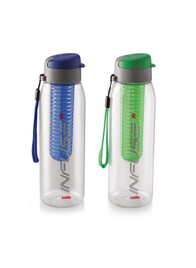 CELLO Infuse Plastic(PET) Water Bottle with Infuser, 800ml, Set of 2, Assorted