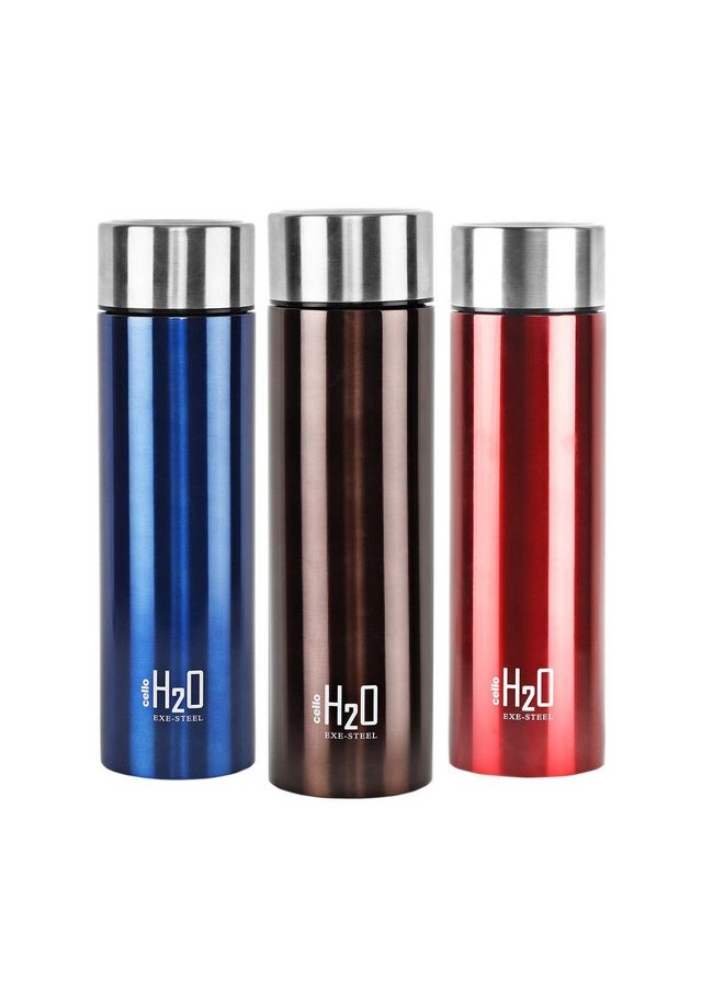 CELLO H2O Stainless Steel Water Bottle | Leak proof & break-proof | Lid is sealed by a silicone ring | Best Usage for Office/School/College/Gym/Picnic/Home/Fridge |1 Litre | Assorted, 3 Unit