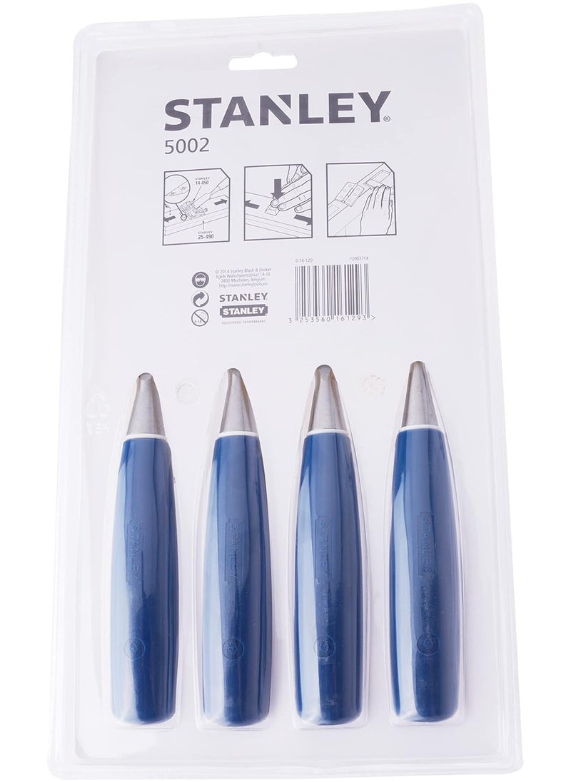 stanley's chisels with four blade widths of 6mm, 12mm, 18mm, and 25mm