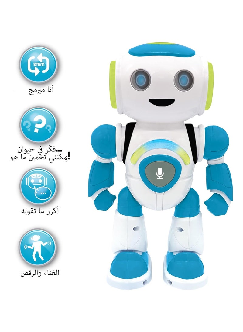 LEXIBOOK Powerman Jr. Smart Interactive Reads (Language Arabic) in The Mind Toy for Kids Dancing Plays Music Animal Quiz STEM Programmable Remote Control Boy Robot Junior