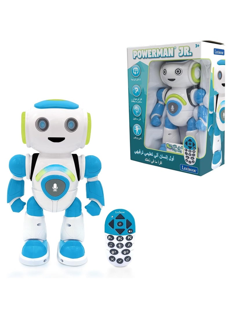 LEXIBOOK Powerman Jr. Smart Interactive Reads (Language Arabic) in The Mind Toy for Kids Dancing Plays Music Animal Quiz STEM Programmable Remote Control Boy Robot Junior