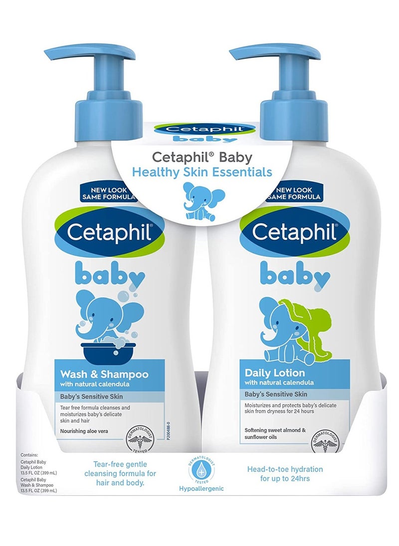 Baby Wash And Shampoo Plus Body Lotion, Healthy Skin Essentials - 2 X 399 ML