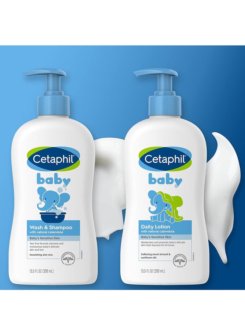 Baby Wash And Shampoo Plus Body Lotion, Healthy Skin Essentials - 2 X 399 ML