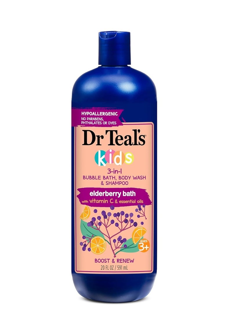 Kids 3 in1 Elderberry Bath Bubble Bath Body Wash and Shampoo