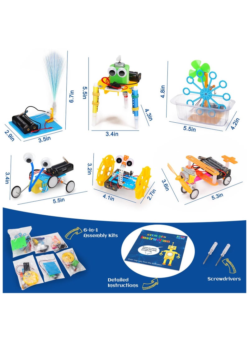 STEM Robotics Kit, 6 Set Science Experiments Project, Activities for Kids 6-8 8-12 Engineering Building Toy Electronic Motor Robot Craft for Boy 5 6 7 8 9 10 12+ Year Old Girl Gift Outdoor