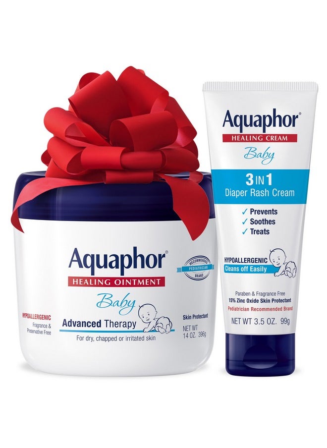 Aquaphor Baby Skin Care Set, Fragrance Free, Aquaphor Baby Healing Ointment, Dry Skin and Diaper Rash Ointment, 14 Oz + 3-in-1 Baby Diaper Rash Cream, Prevents, Soothes and Treats Diaper Rash, 3.5 Oz