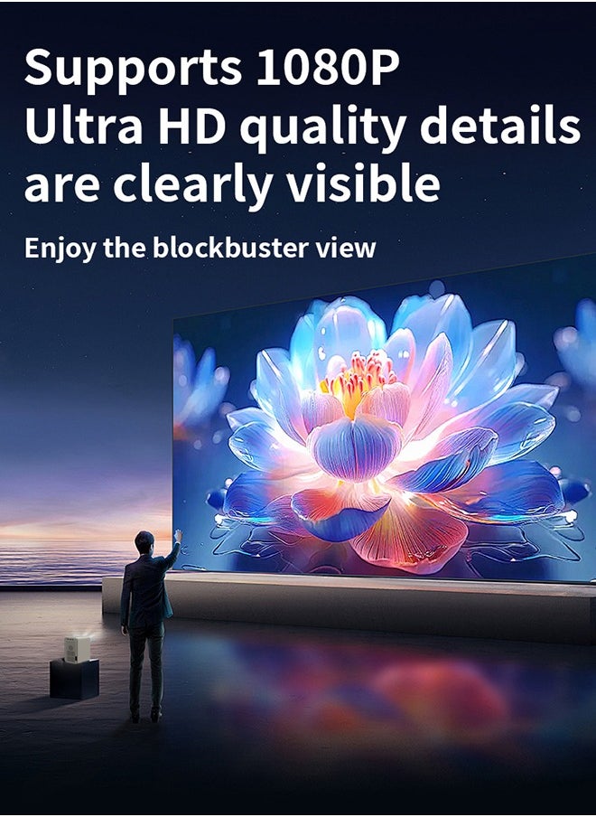 Korean brand HD home projector HP30, 13000 lumens, LED light source, 4K 1080P full HD, horizontal keystone correction, auto LED projector, dual-band Wi-Fi, and Bluetooth voice control.