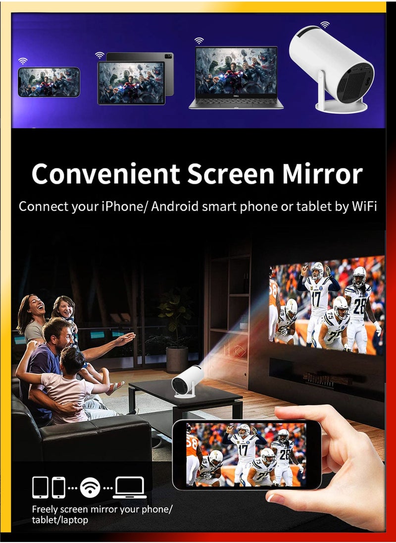 120ANSI Lumens HD Smart Projector – Android 11, Portable Mini Cinema with 130 Inches Screen Display, 4K Support, 180° Rotating Screen, Home Movie Theater, Gaming, Video Presentations, Mobile Phone Projection