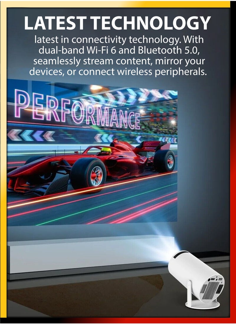 120ANSI Lumens HD Smart Projector – Android 11, Portable Mini Cinema with 130 Inches Screen Display, 4K Support, 180° Rotating Screen, Home Movie Theater, Gaming, Video Presentations, Mobile Phone Projection