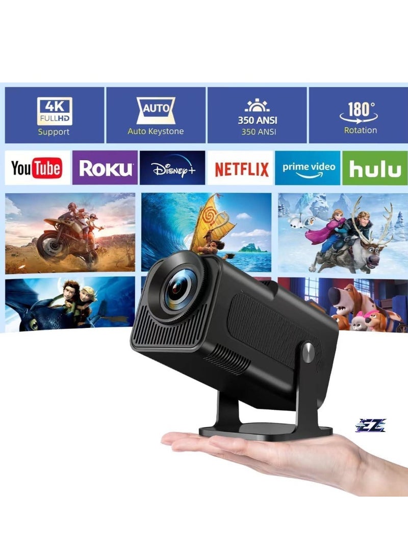 Mini 4K Native 1080P Smart Projector – Android TV 11.0, WiFi & Bluetooth, Auto Keystone, 10000 Lumens, 180-Degree Rotation, Short Throw – Ultimate Home Theater Experience, Compact & Portable for Movie Nights