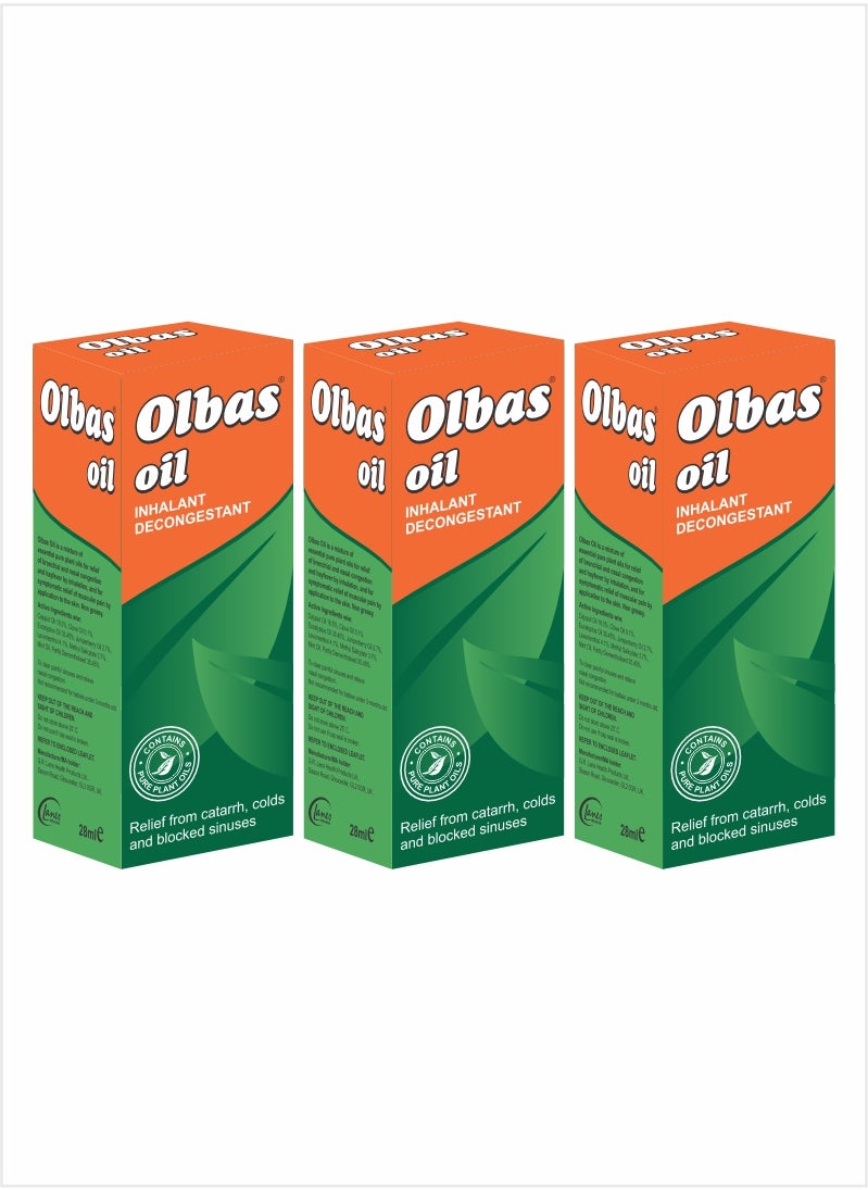 Olbas Oil Inhalant Decongestant 28ml (Pack of 3) – Triple Action for Blocked Nose Relief