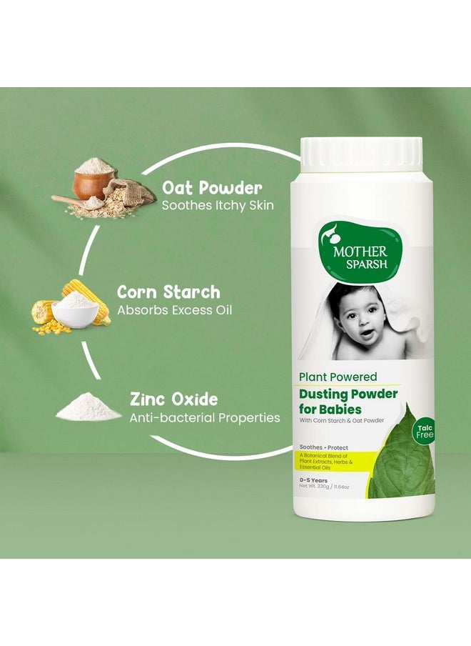 Mother Sparsh Plant Powered Dusting Powder For Babies - 330g | Talc Free Baby Powder With Corn Starch & Oat Powder