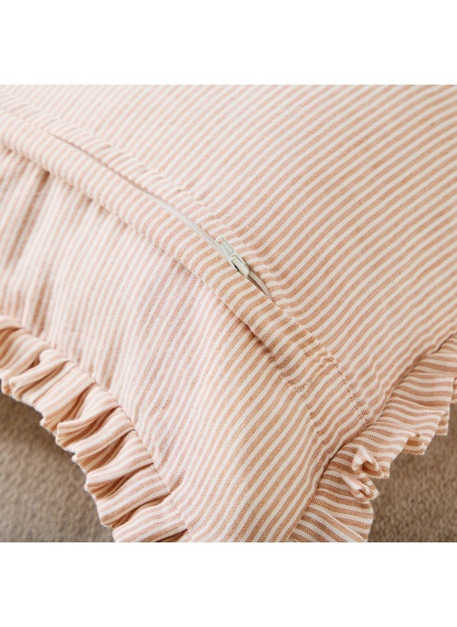 Warm Oasis Terra Pin Stripe Scallop Edges Filled Cushion 50 x 50 cm