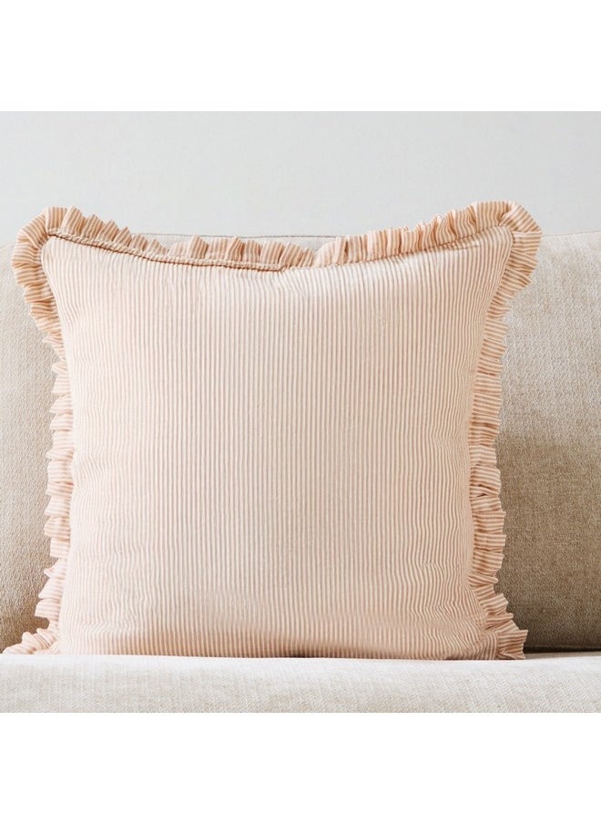 Warm Oasis Terra Pin Stripe Scallop Edges Filled Cushion 50 x 50 cm