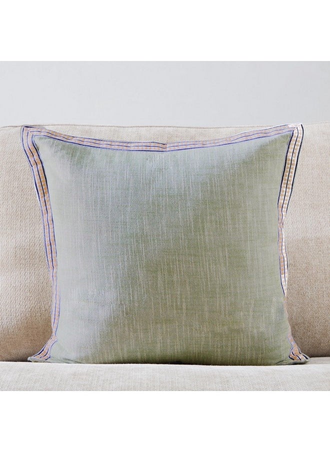 Green Artist Verde Chambray with Embroidered Edges Filled Cushion 50 x 50 cm