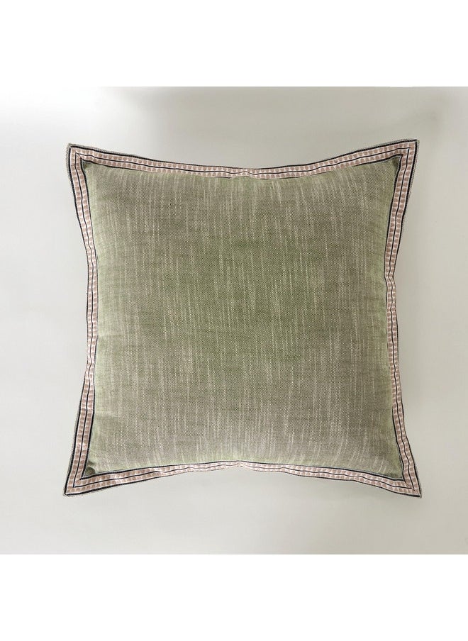 Green Artist Verde Chambray with Embroidered Edges Filled Cushion 50 x 50 cm