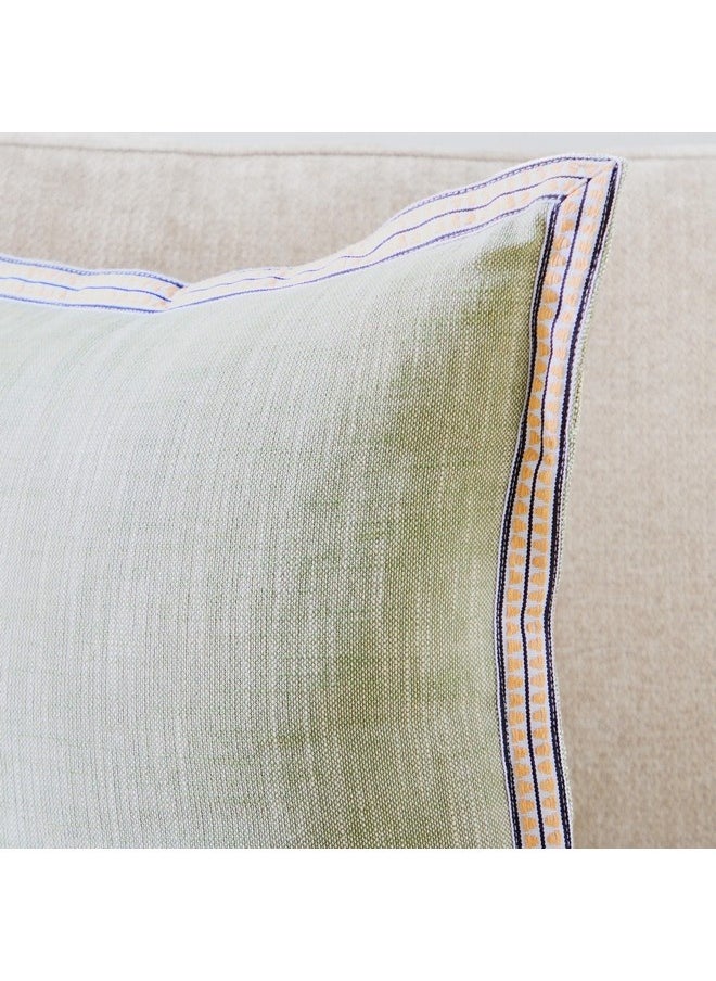 Green Artist Verde Chambray with Embroidered Edges Filled Cushion 50 x 50 cm