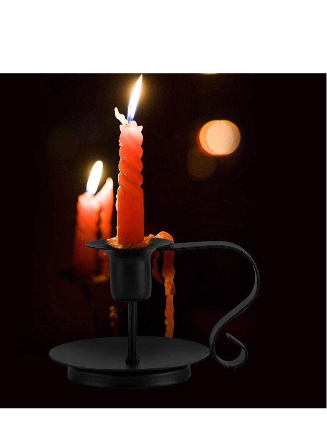 Retro Iron Taper Candle Holder Wrought Iron Taper Candle Holder Simple Candlestick Holders Fits Living Room Wedding Dinning Party Decorative Black 2Pcs